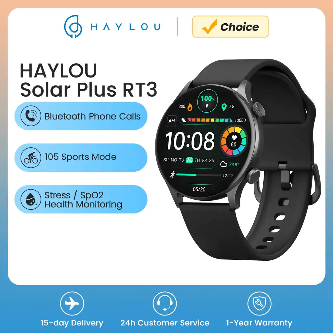 Solar Plus Smart Watch Black